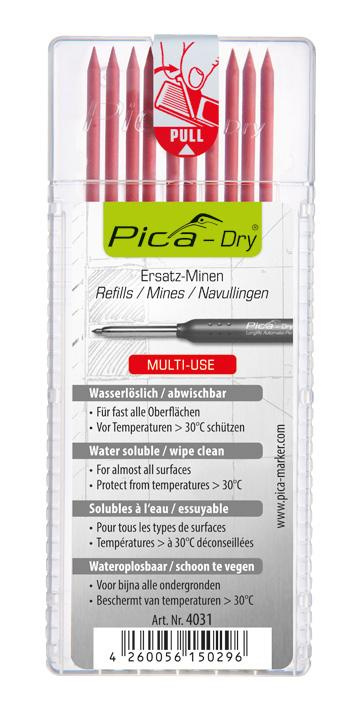 Pica | Náhradní omyvatelné tuhy: žlutá, červená, šedá a mix těchto barev ve vodě rozpustné: 4031 - červená(10xks)