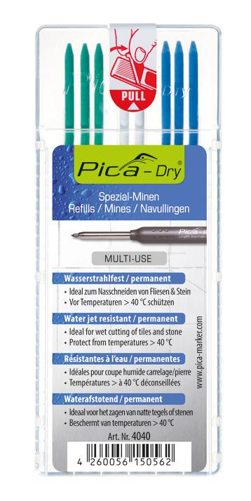 Pica | Tuhy voděodolné pro obkladače na mokré řezání vodě odolné: 4040 - mix barev(3xmod,3xzel,2xbílá)