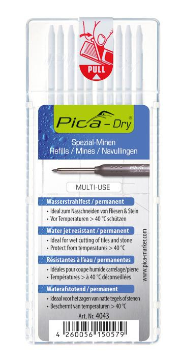 Pica | Tuhy voděodolné pro obkladače na mokré řezání vodě odolné: 4043 - bílá(10xks)