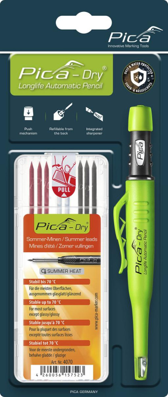 Pica | Tužka pro profesionální řemeslníky + náhradní tuhy Varianta: tuhy letní do 70 C° (červ,bílá,šedá)