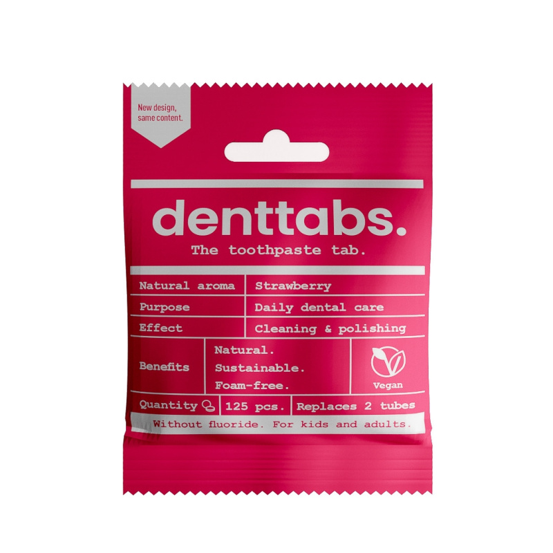DENTTABS přírodní dětská zubní pasta v tabletách bez fluoridu jahoda  125 k