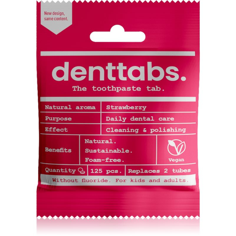DENTTABS přírodní dětská zubní pasta v tabletách bez fluoridu jahoda  125 k
