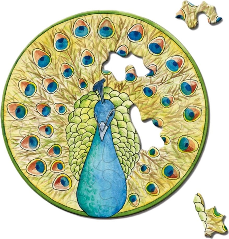 Kulaté mini puzzle CURIOSI Picoli – páv, 33 dílků