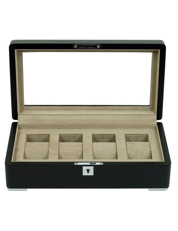 Rothenschild RS-3420-4-BL-TAN box na hodinky černý s béžovým sametem