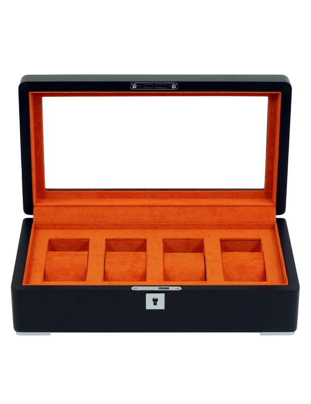 Rothenschild RS-3420-4-BL-ORA box na hodinky černý s oranžovým sametem