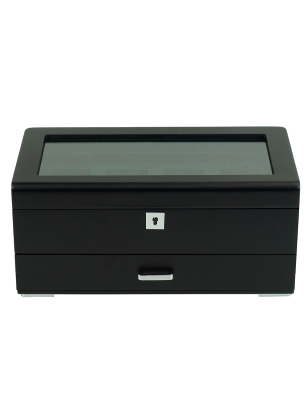 Rothenschild RS-3421-4-BL-GRE box na hodinky a šperky černý se zeleným sametem + šuplík