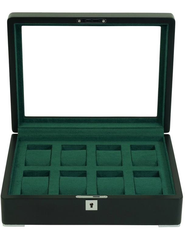 Úložný box na hodinky Rothenschild RS-3420-8-BL-GRE černý se zeleným sametem