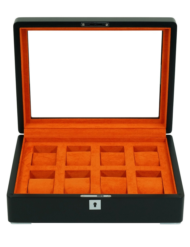 Úložný box na hodinky Rothenschild RS-3420-8-BL-ORA černý s oranžovým sametem
