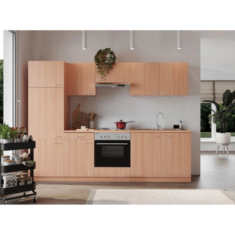 Respekta Kuchyně Gerda buk/buk 270 cm-nrz.deska, lednice, trouba, digestoř