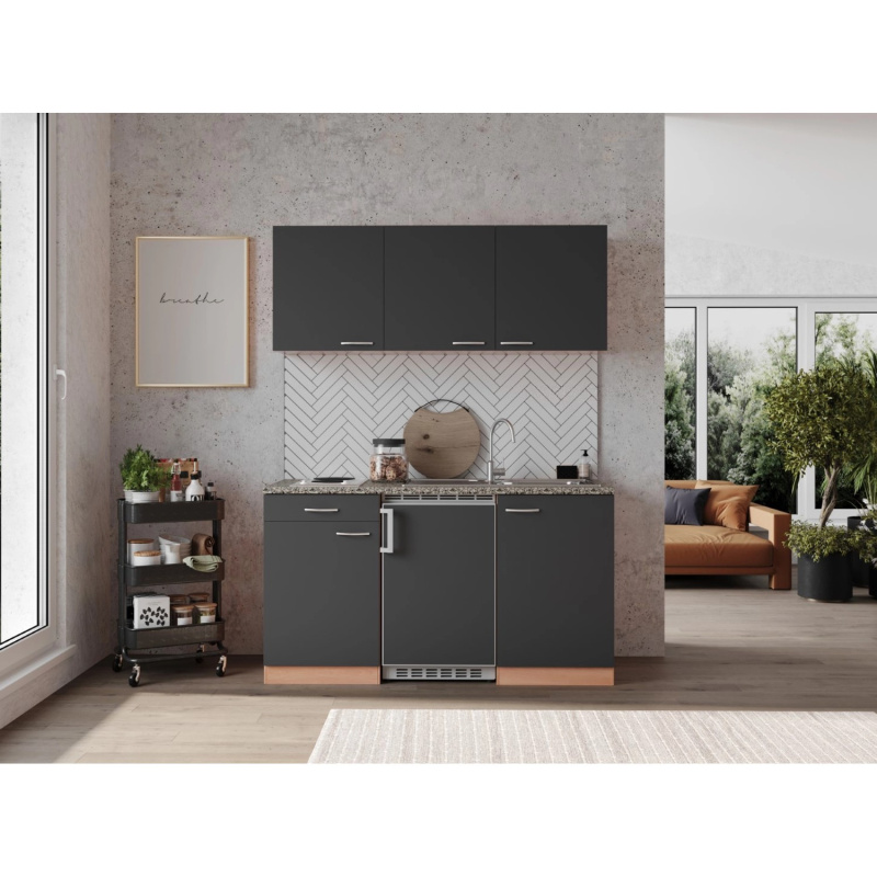 Respekta Kuchyně Gerda šedá/žula 150 cm-nrz.deska, lednice