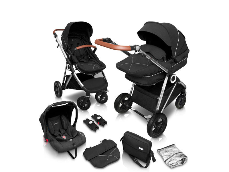 BabyGO Dětský kočárek Halime AIR Pram 3 v 1 (černá)