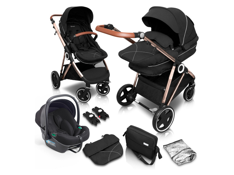 BabyGO Dětský kočárek Halime AIR Pram 3 v 1 (zlatá černá)