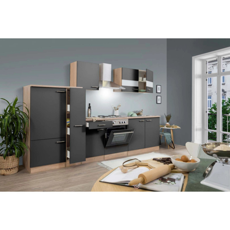 Respekta Kuchyně Merle šedá/dub 300 cm - bez el. přístrojů