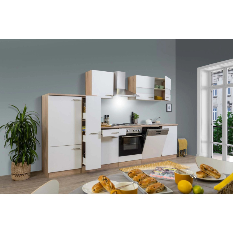 Respekta Kuchyně Merle bílá/dub 310 cm - bez el. přístrojů