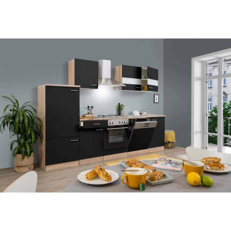 Respekta Kuchyně Merle černá/dub 280 cm - bez el. přístrojů