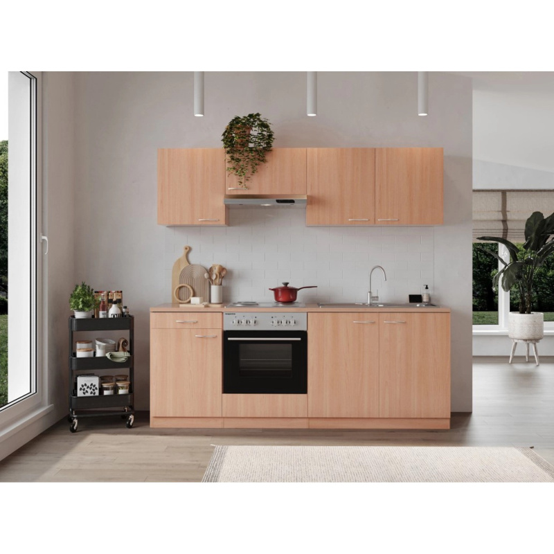 Respekta Kuchyně Gerda buk/buk 210 cm-nrz.deska, trouba, digestoř