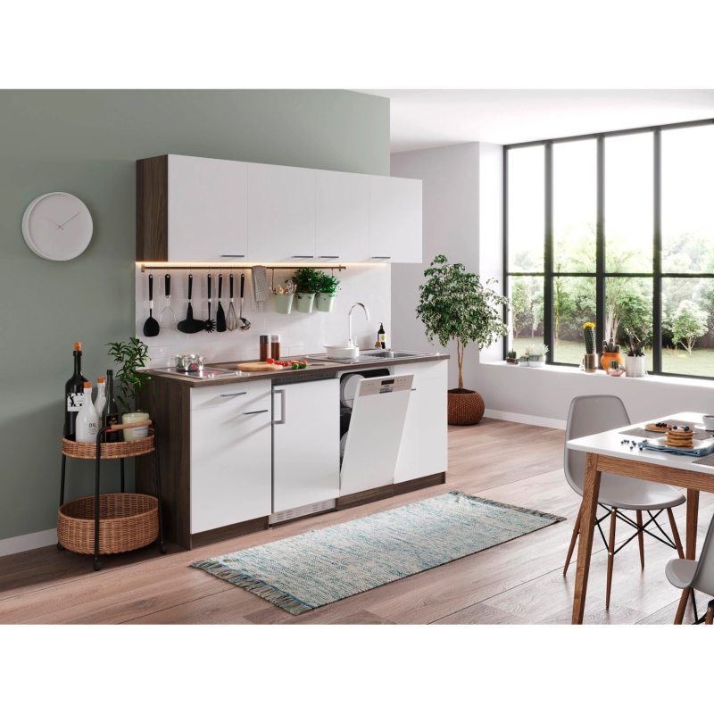 Respekta Kuchyně Oliver bílá/dub 195 cm-skl.deska/lednice/myčka