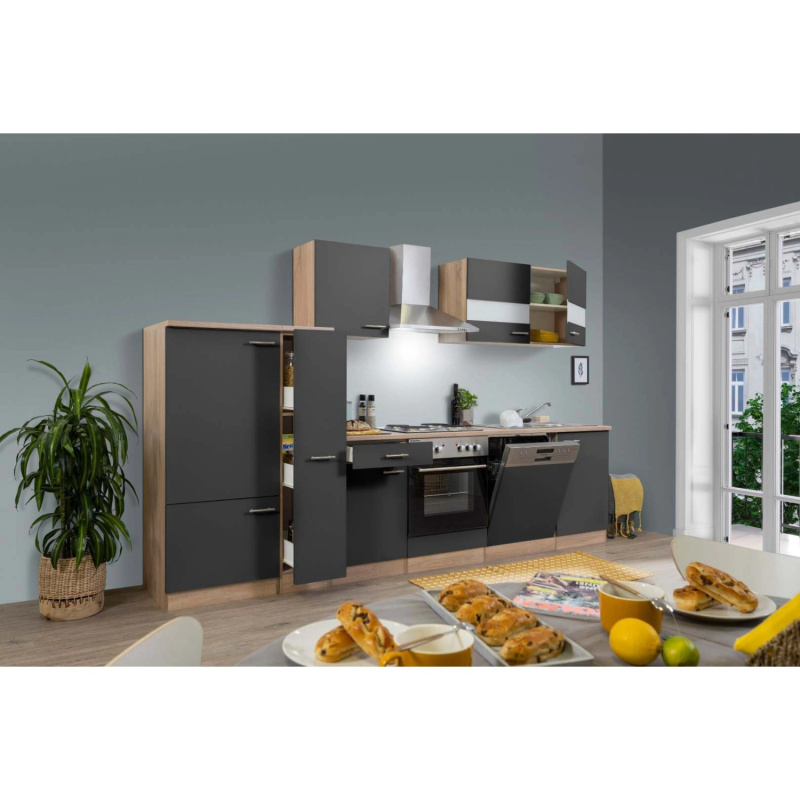 Respekta Kuchyně Merle šedá/dub 310 cm - bez el. přístrojů