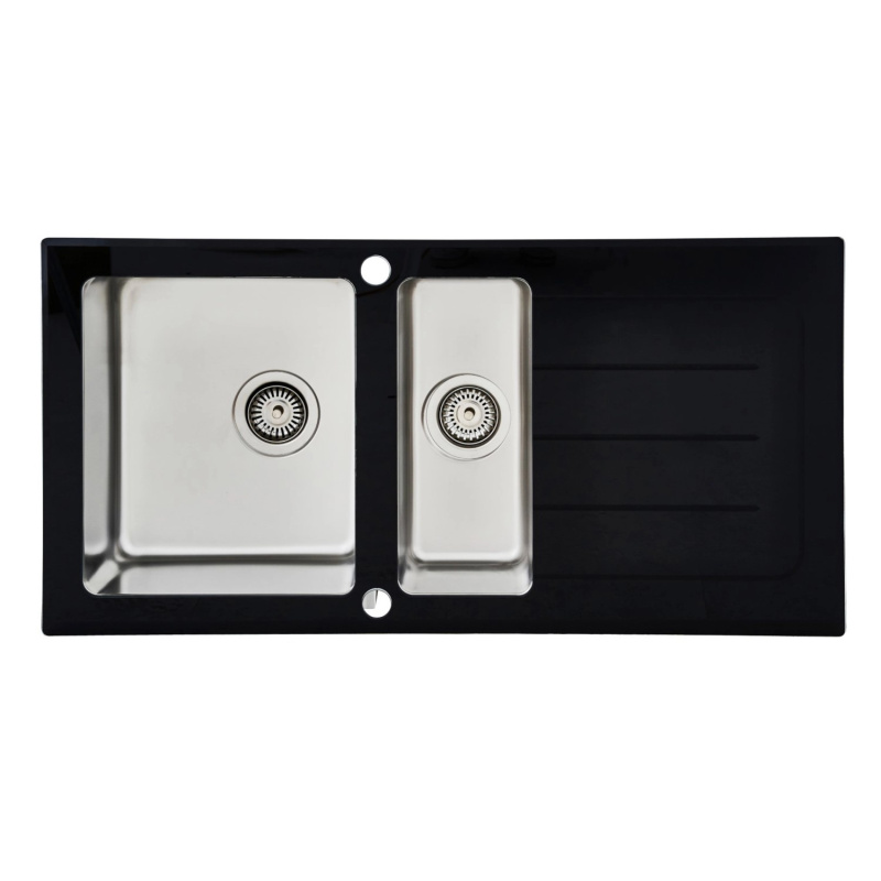 Respekta Kuchyňský dřez s deskou z tvrzeného skla New York černý 21 x 100 x 50cm