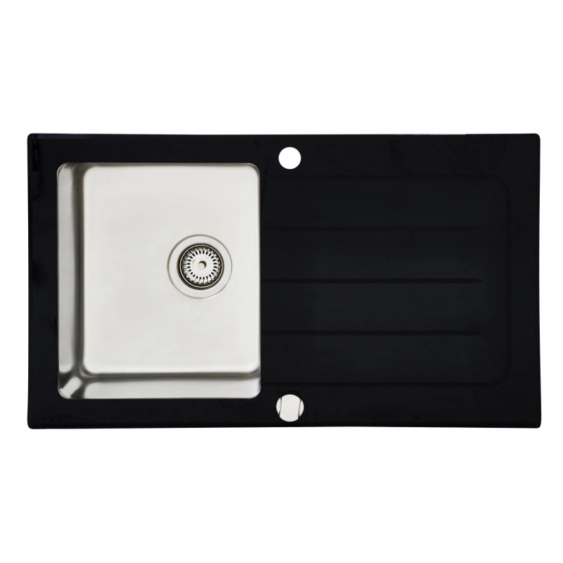 Respekta Kuchyňský dřez s deskou z tvrzeného skla New York černý 21 x 86 x 50 cm