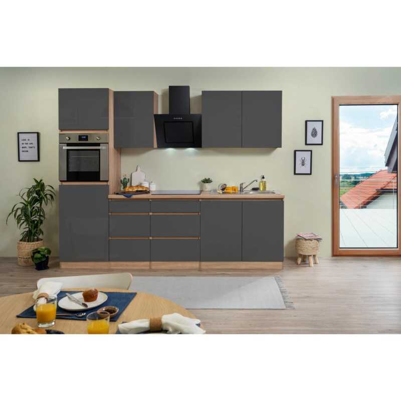 Respekta Kuchyně Lorena šedá/dub 270 cm-Bez el. přístrojů