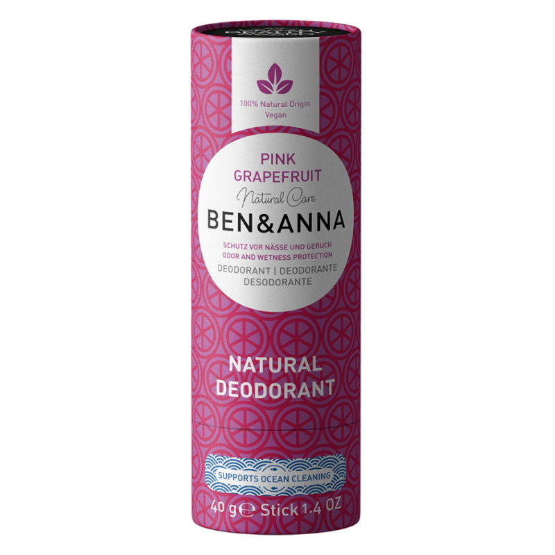 Ben & Anna Ben&Anna Přírodní tuhý deodorant v papírové tubě- Růžový Grapefruit, 40g
