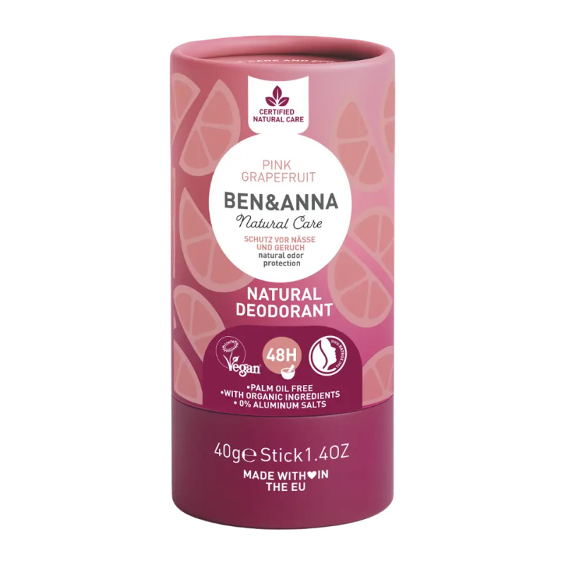 Ben & Anna Ben&Anna Přírodní tuhý deodorant v papírové tubě- Růžový Grapefruit, 40g