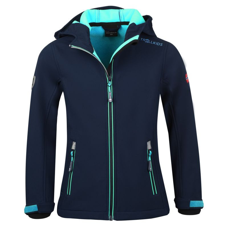 TrollKids Dívčí softshellová bunda Trollfjord Jacket navy/mint navy blue (175-132) 104