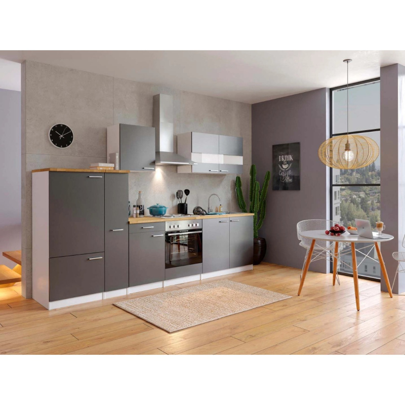 Respekta Kuchyně Malia šedá/ořech 300 cm - bez el. přístrojů