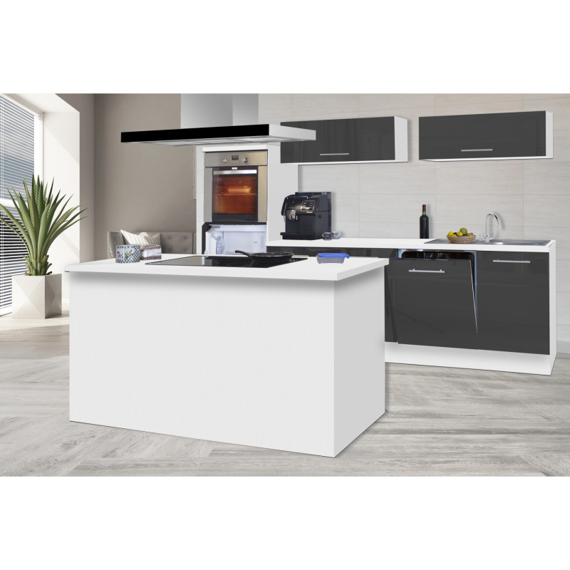 Respekta kuchyně s ostrůvkem Amanda šedá/bílá 280 cm-trouba/skl.d./dig./my./led.