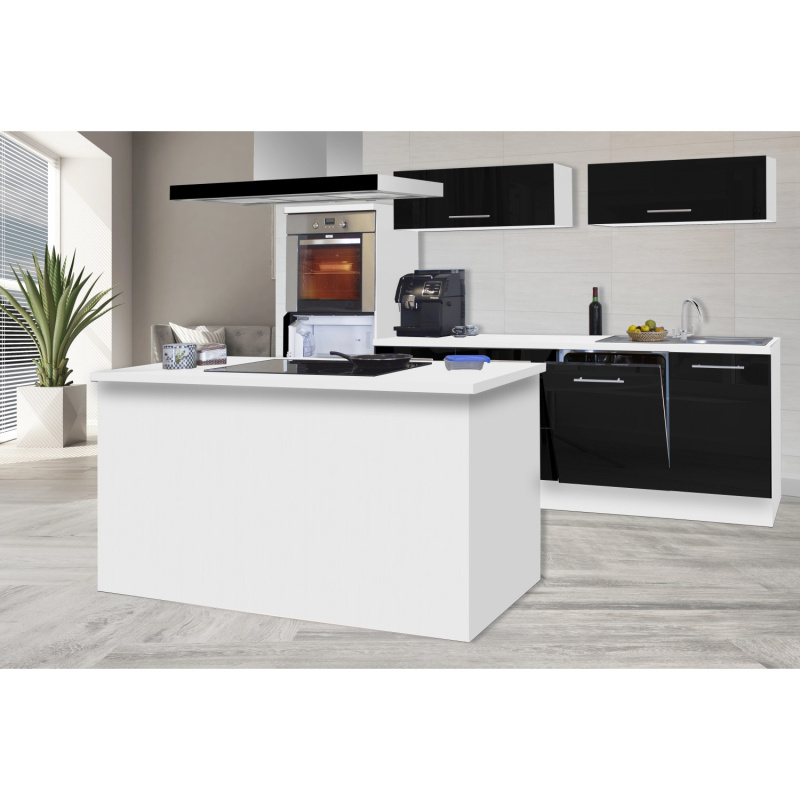 Respekta kuchyně s ostrůvkem Amanda černá/bílá 280 cm-trouba/sk.d./dig./my./led.