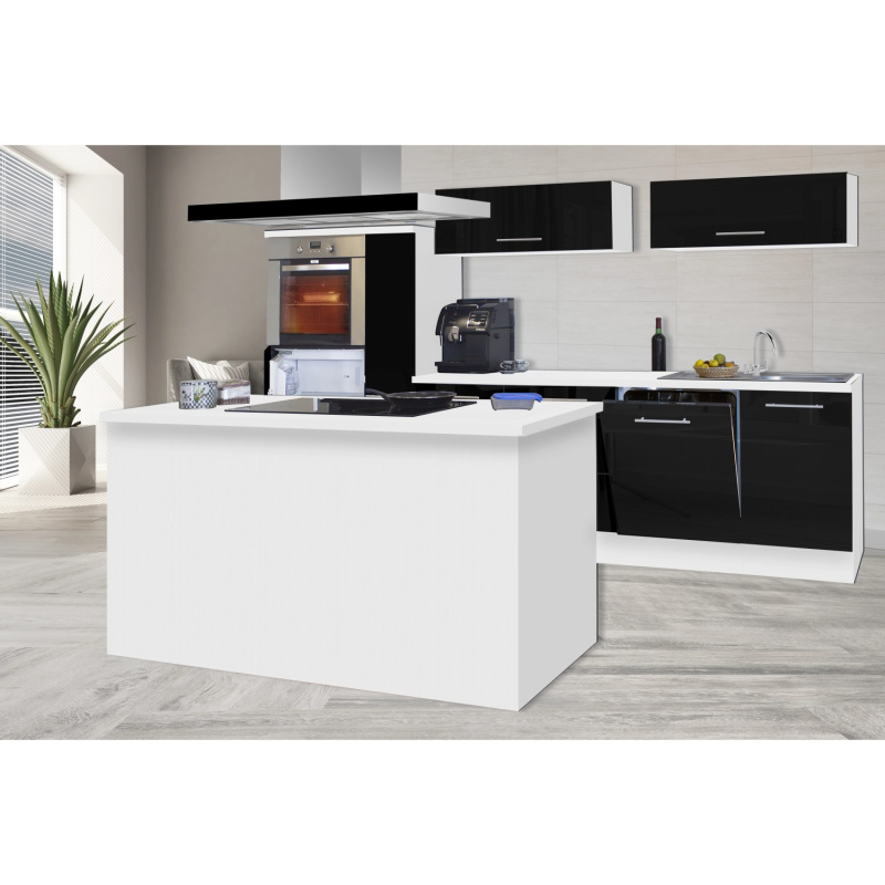 Respekta Kuchyně s ostrůvkem Amanda černá/bílá 310 cm-trouba/sk.d./dig./my./led.