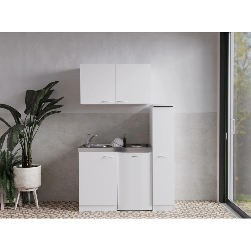 Respekta Kuchyně Levin bílá/bílá 130 cm-nerez.var.deska/lednice KSU50/sp+h+p sk