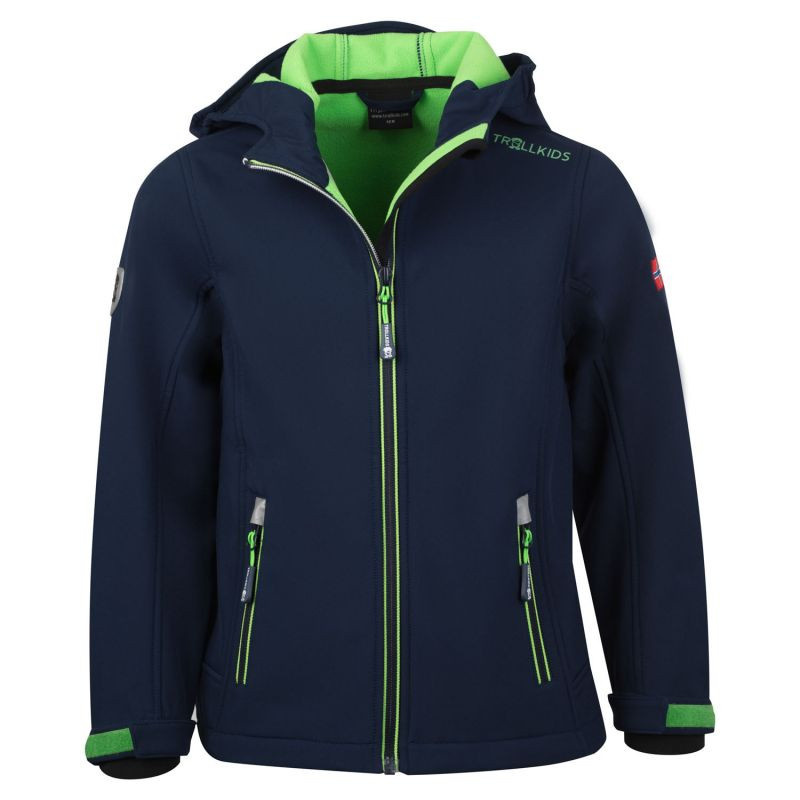 TrollKids Dětská softshellová bunda Trollfjord Jacket navy/light green s reflexními prvky navy blue (161-120) 176