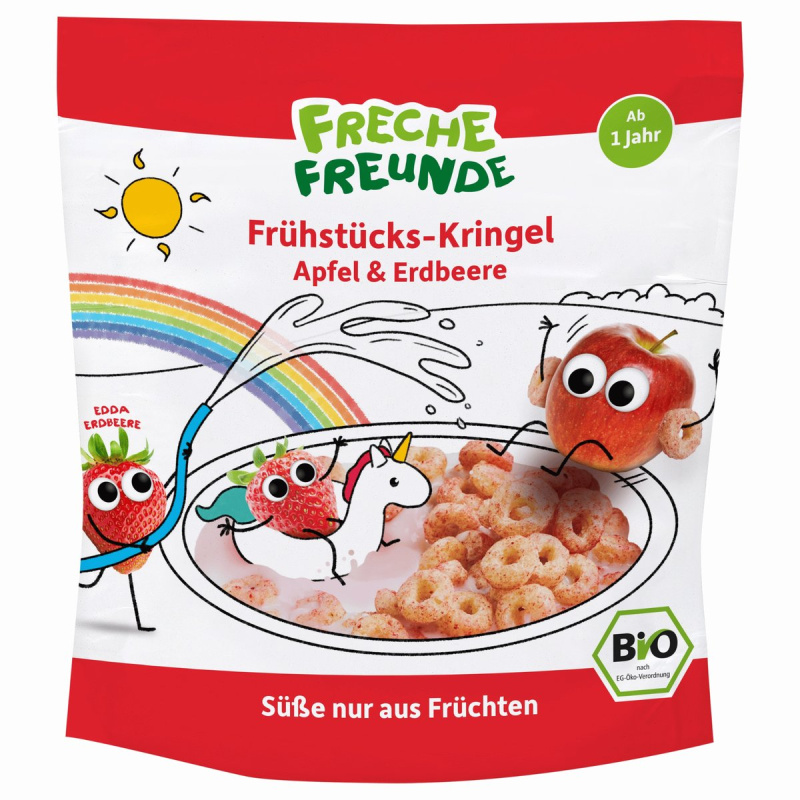 Freche Freunde BIO Cereálie kroužky jablko a jahoda