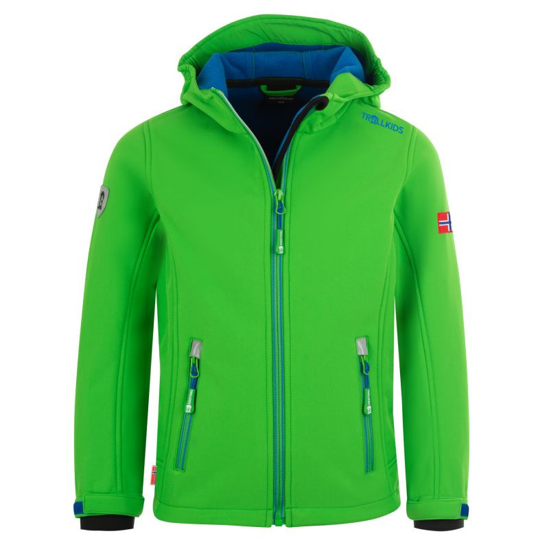 TrollKids Dětská softshellová bunda Trollfjord Jacket bright green/med blue větruodolná zelená (161-304) 110