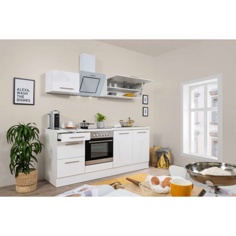 Respekta Kuchyně Amanda bílá/bílá 210 cm - trouba+skloker.deska/šikmá digestoř