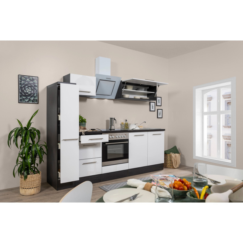 Respekta Kuchyně Amanda bílá/dub 240 cm - trouba+skloker.deska/šikmá digestoř