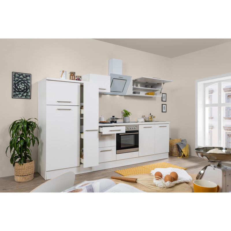 Respekta Kuchyně Amanda bílá/bílá 300 cm-trouba+skloker.d.a/digestoř/lednice