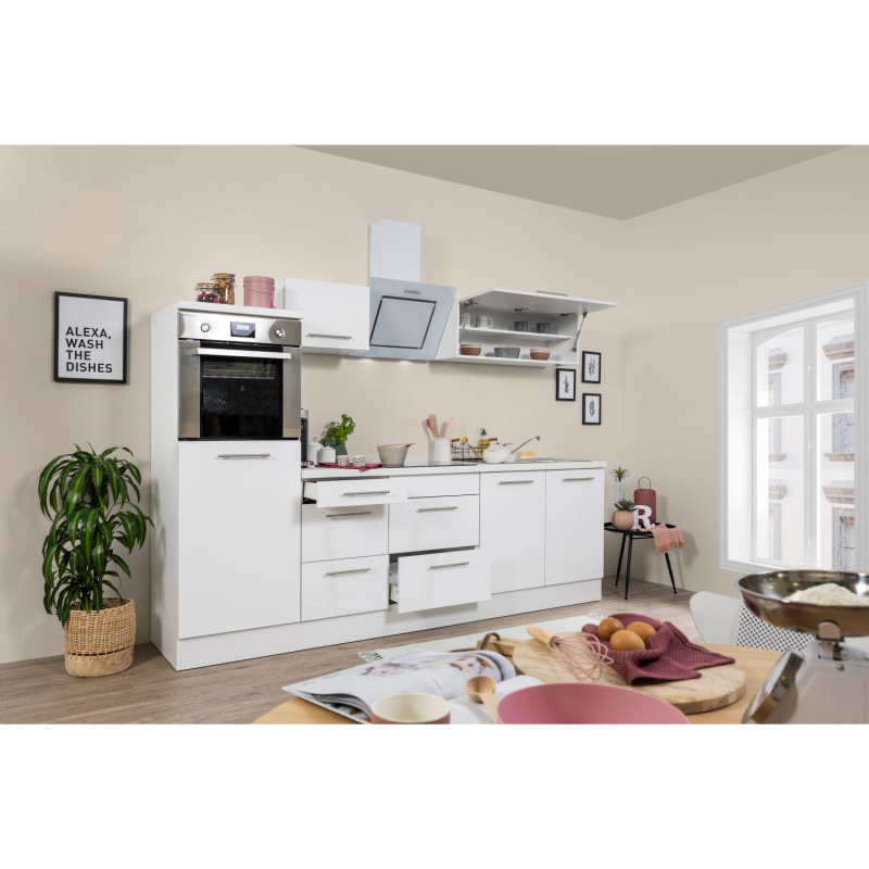 Respekta Kuchyně Amanda bílá/bílá 270 cm - trouba/skloker.d./digestoř/lednice