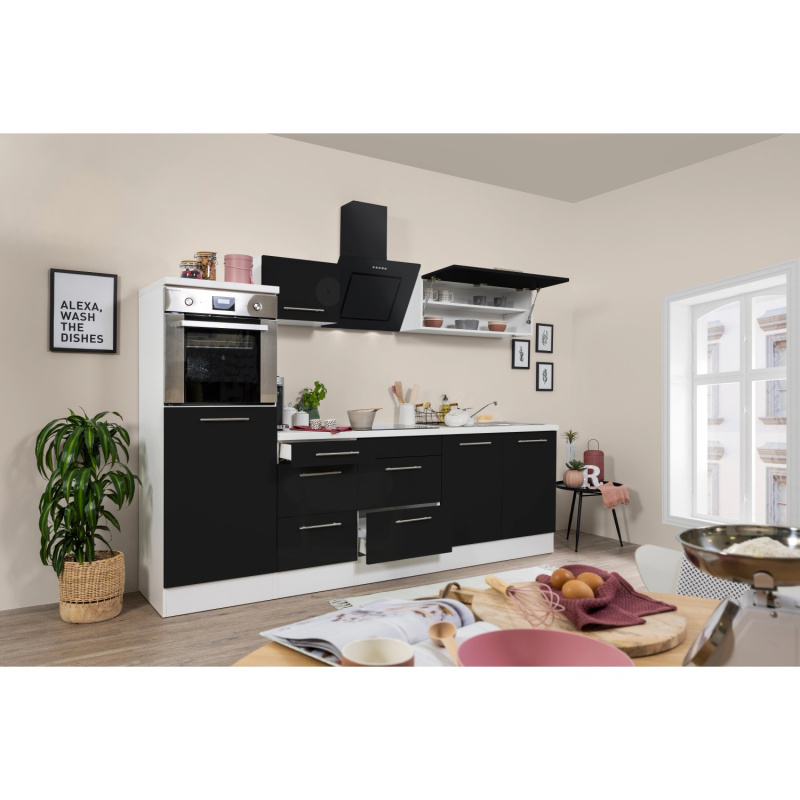 Respekta Kuchyně Amanda černá/bílá 270 cm - trouba/skloker.d./digestoř/lednice