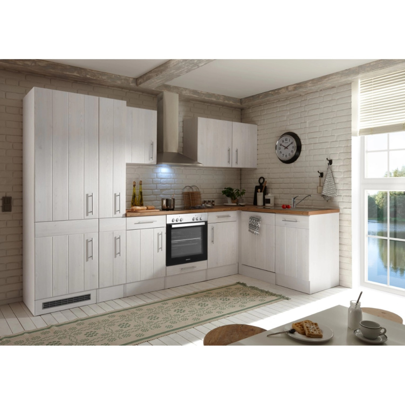 Respekta Kuchyně Anton L modřín/dub 310 cm-trouba+skl.d./digestoř/myčka/lednice