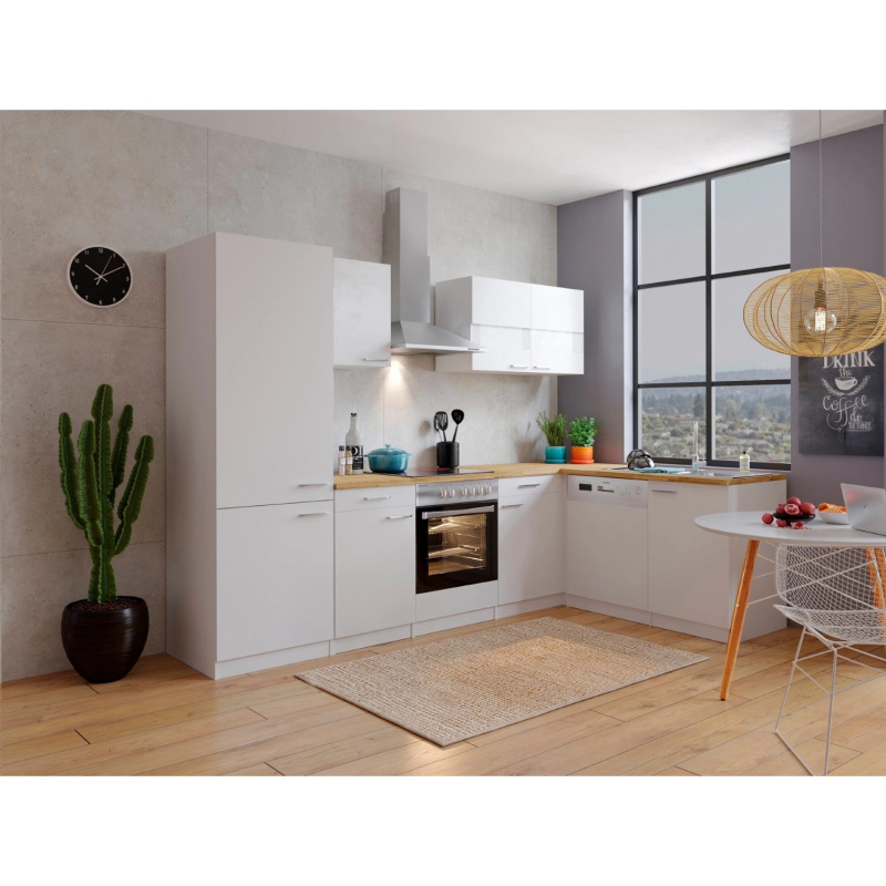 Respekta Kuchyně Malia L bílá/ořech 280 cm-skloker.d./digestoř/myčka/lednice(2)