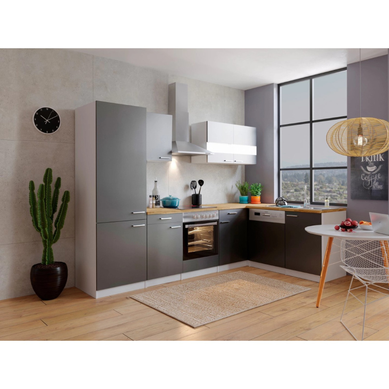 Respekta Kuchyně Malia L šedá/ořech 280 cm-skloker.d./digestoř/myčka/lednice(2)