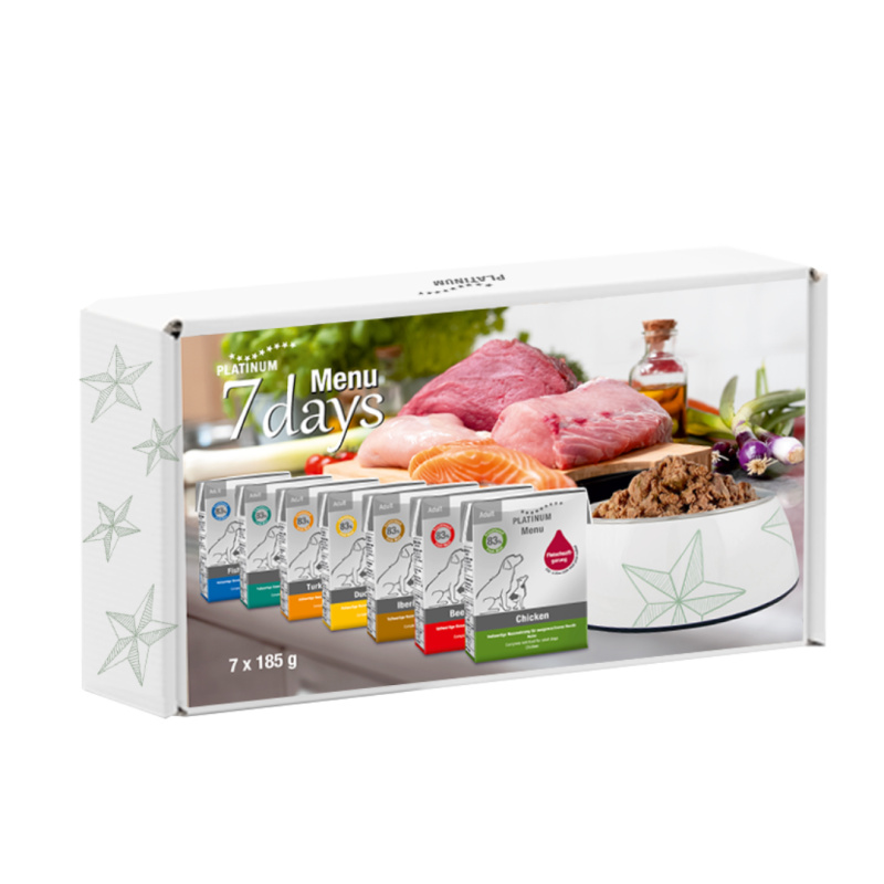 Platinum Natural 7Days Menu paštiky pro psy box (7×185 g)