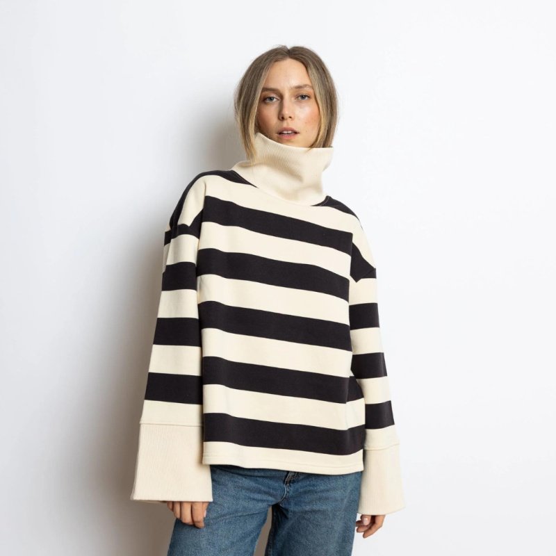 VIVI MARI Mikina s rolákem - Bold Stripes black/sand Velikost: M