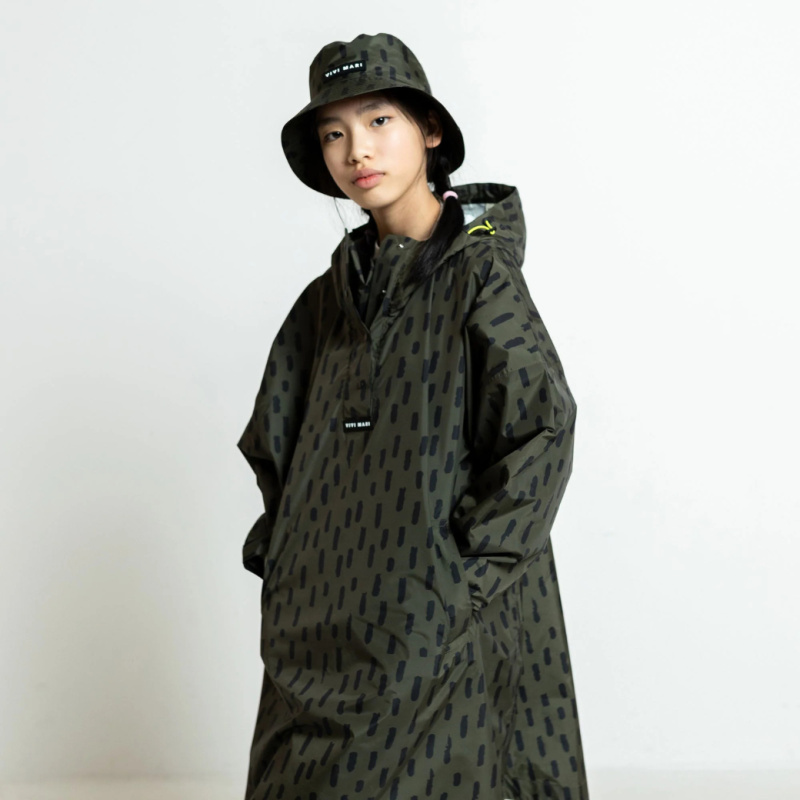 VIVI MARI Dětský kabát do deště Drops olive/black Velikost: 7-9y