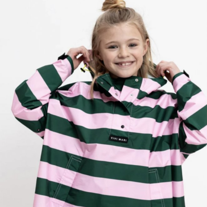 VIVI MARI Dětský kabát do deště Bolt stripes Green/rose Velikost: 7-9y