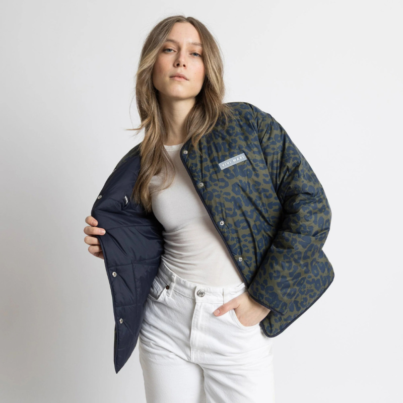 VIVI MARI Oboustranná bunda Ultra Light Puffer  navy/leo navy-olive Velikost: L/XL
