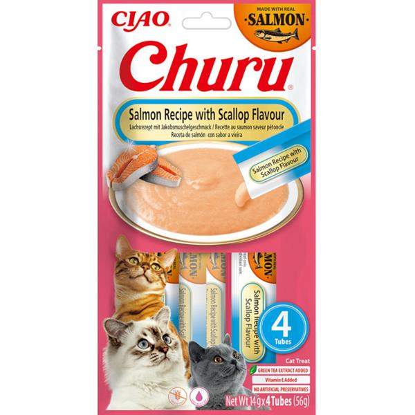 Churu cat snack losos & hřebenatka 4x 14g